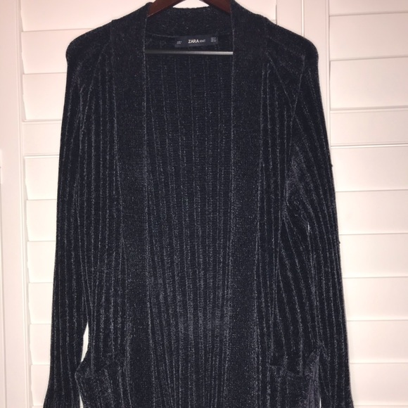 ZARA NAVY CHENILLE CARDIGAN - Picture 5 of 5
